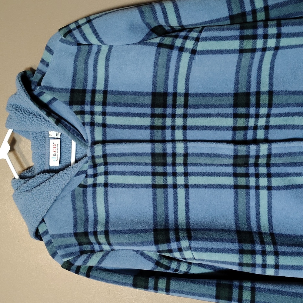 D & Co Blue Plaid, Hooded, Full Zip/Button, Fleece, Lined Jacket Size M - Picture 4 of 9
